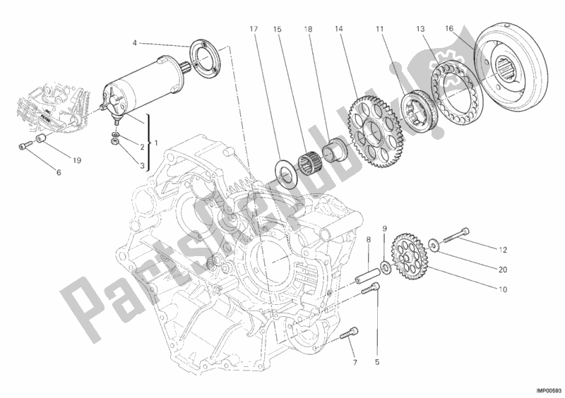 All parts for the Starting Motor of the Ducati Superbike 1098 R 2009